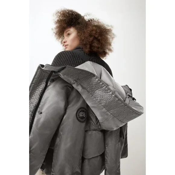 CANADA GOOSE Gray Satin Black Label EVERLEIGH Down Hooded Bomber Jacket XS
